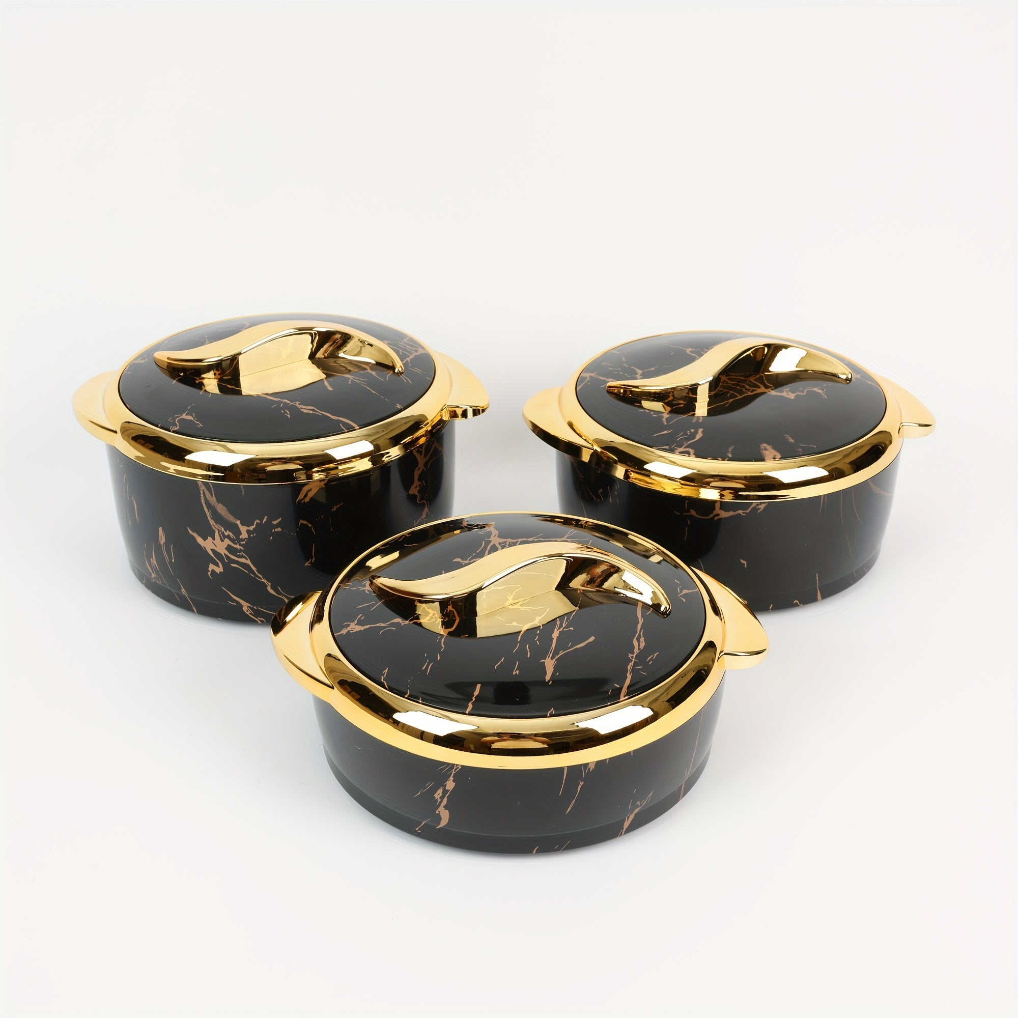 Food Warmer Set with Insulated Stainless Steel Containers 3-Piece White and Gold Marble