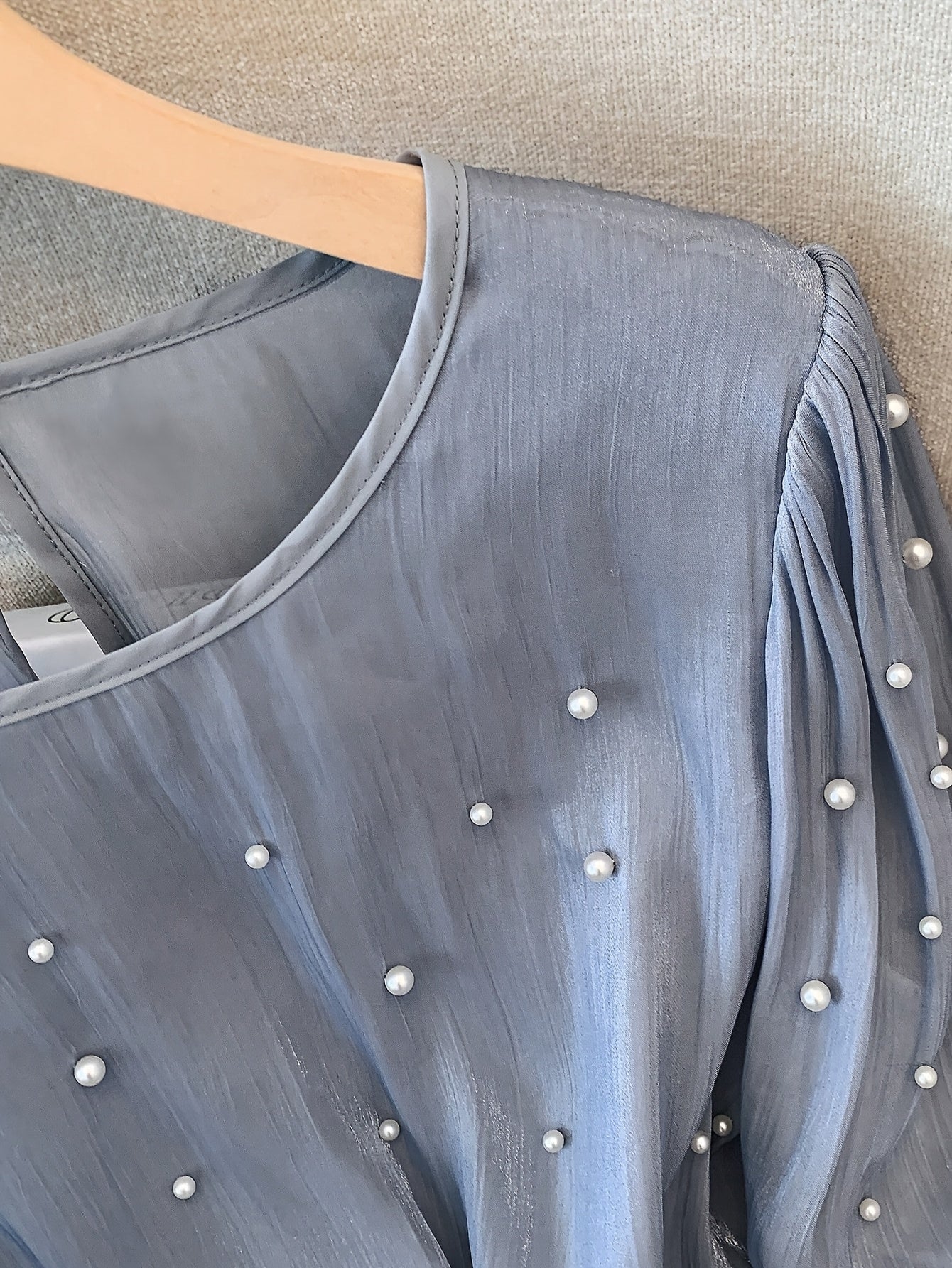 Women's Beaded V-Neck Blouse Long Sleeve Polyester Elegant French Style for Spring Fall Events