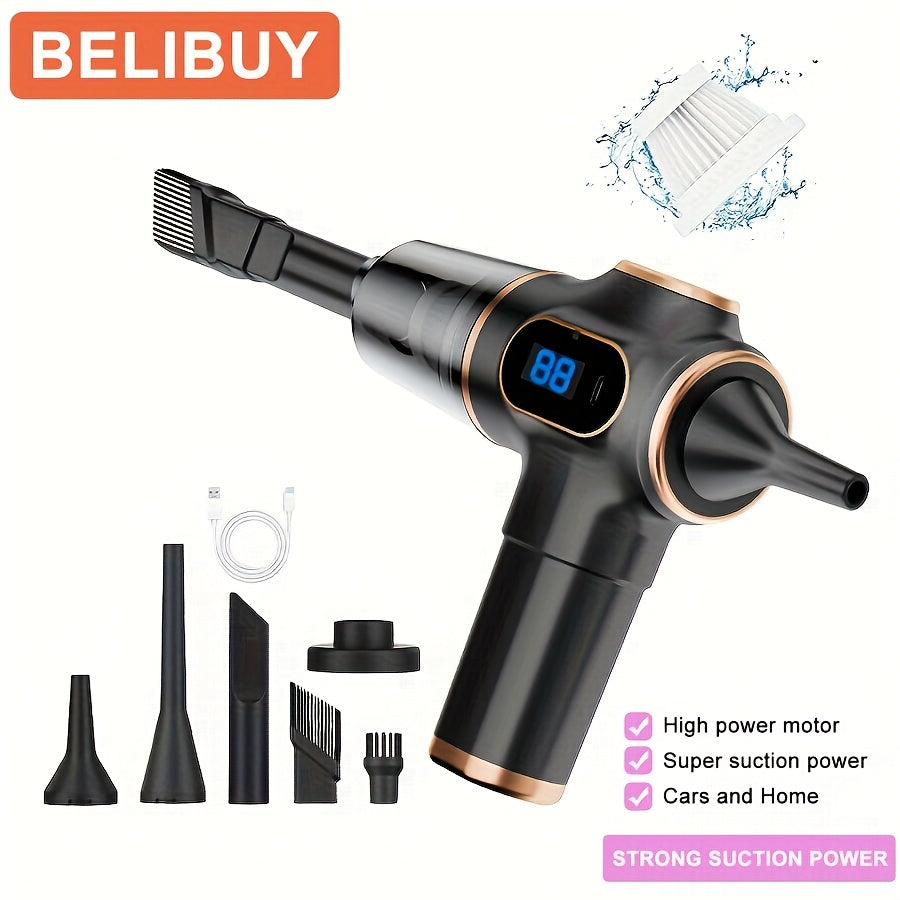 Portable Car Vacuum Cleaner 2-in-1 Lightweight Rechargeable with Multiple Tools