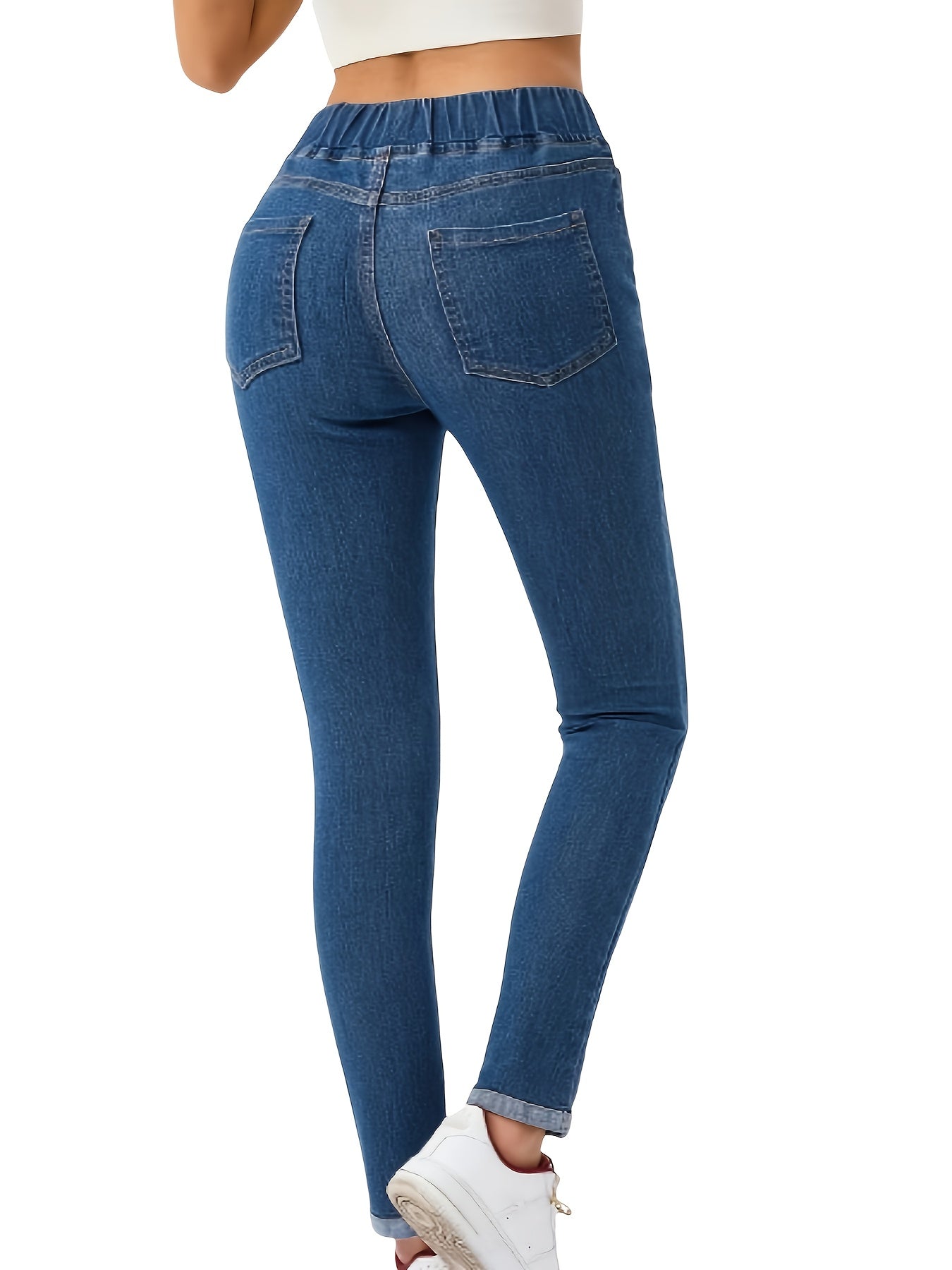 Women's Plus Size Blue Washed Skinny Jeans Stretch Denim Casual