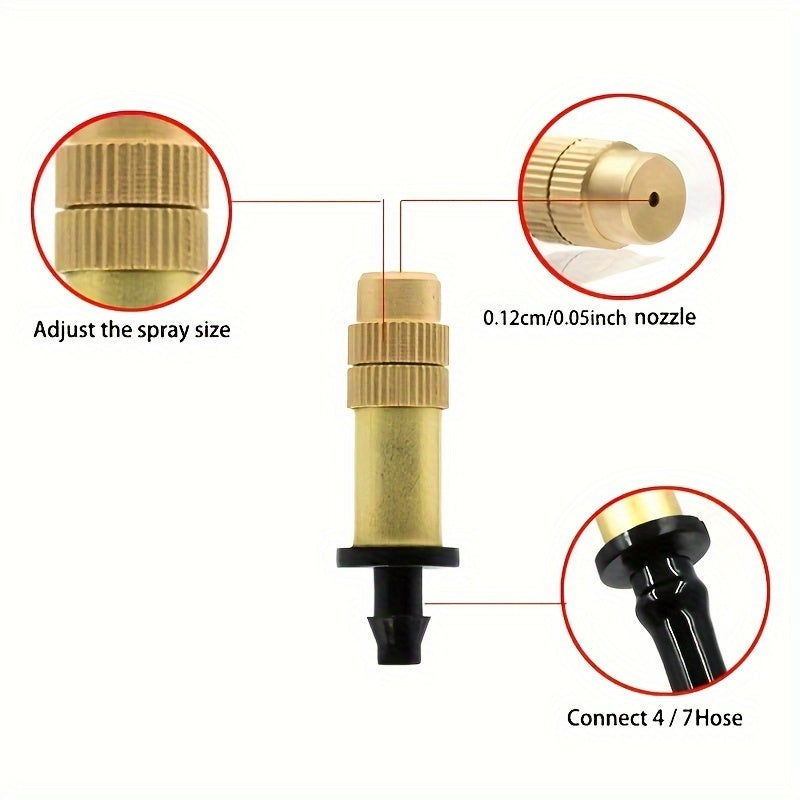 Outdoor Misting Cooling System with Copper Nozzles and Drip Irrigation Kits for Garden Watering and Humidification