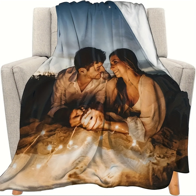 Personalized Flannel Throw Blanket with Custom Photo and Geometric Design Lightweight for Year-Round Use