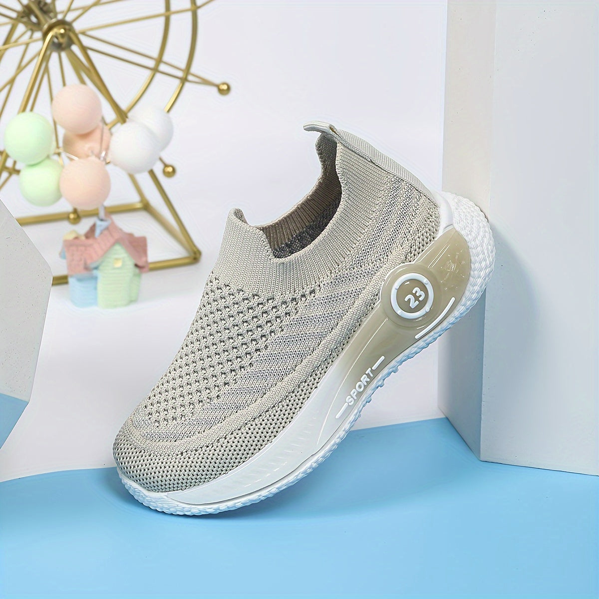 Kids' Slip-On Sneakers Boys Girls Breathable Knit Geometric Hollow Casual Athletic Shoes