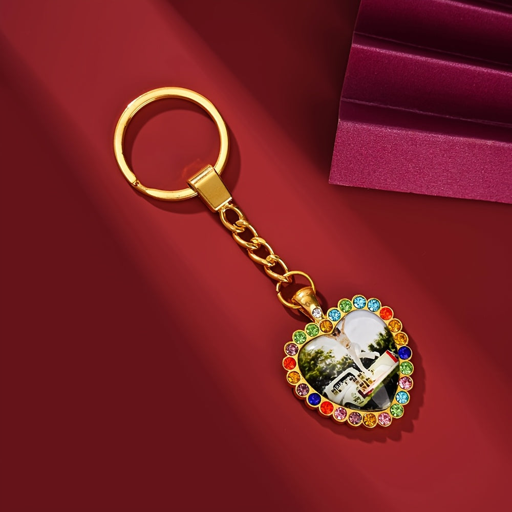 Heart-Shaped Rhinestone Keychain Vintage Boho Zinc Alloy for Gifts and Everyday Use