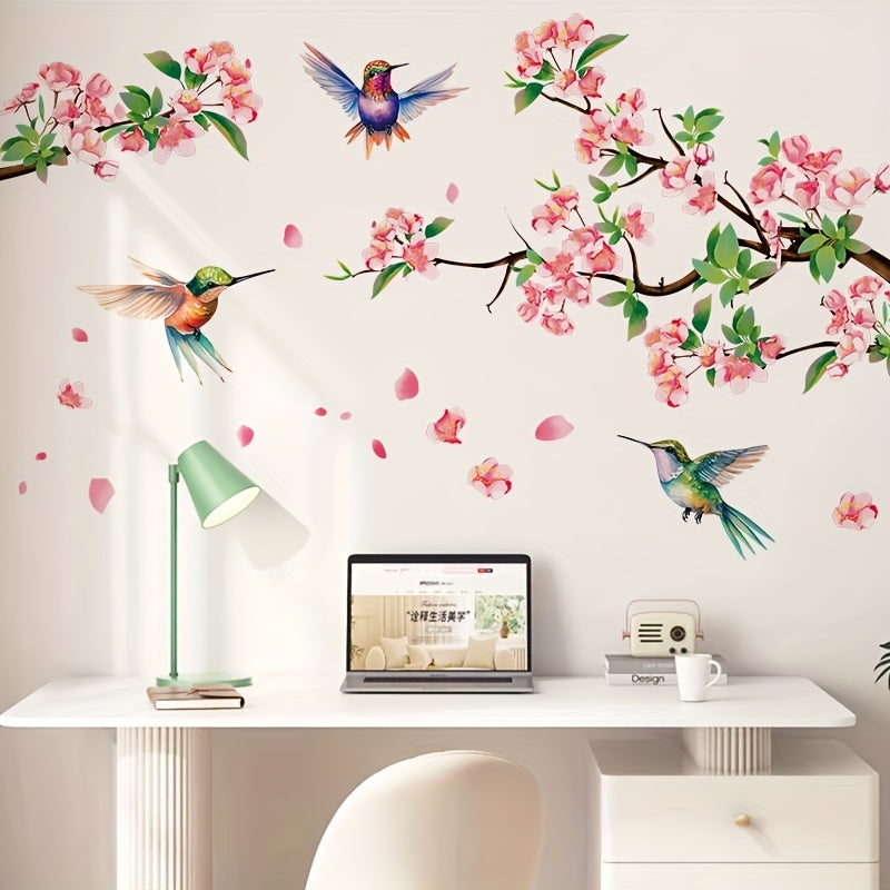 Hummingbird and Cherry Blossom Wall Sticker PVC for Bedroom and Living Room