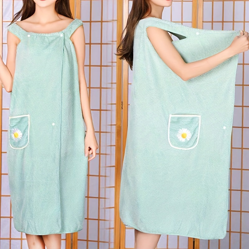 Adults' Quick-Dry Absorbent Bath Towel with Pockets and Buttons for Spa Sauna