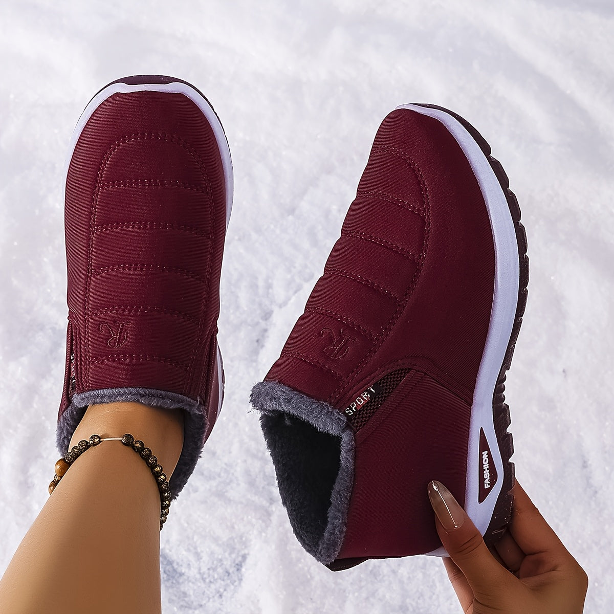 Women's Fleece-Lined Ankle Boots Lightweight Winter Hiking Shoes Black