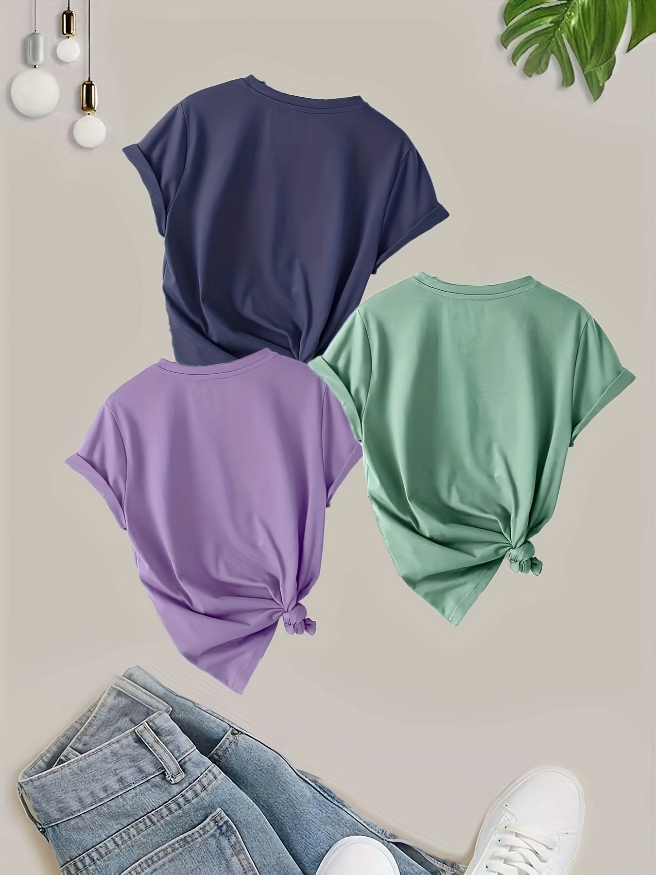 Women's Rayon Blend Casual T-Shirts Set Short Sleeve Letter Print