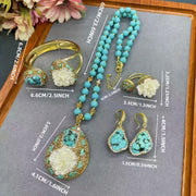 Bohemian Style Turquoise Jewelry Set with 14K Gold Plating and Czech Drill Accents for Women