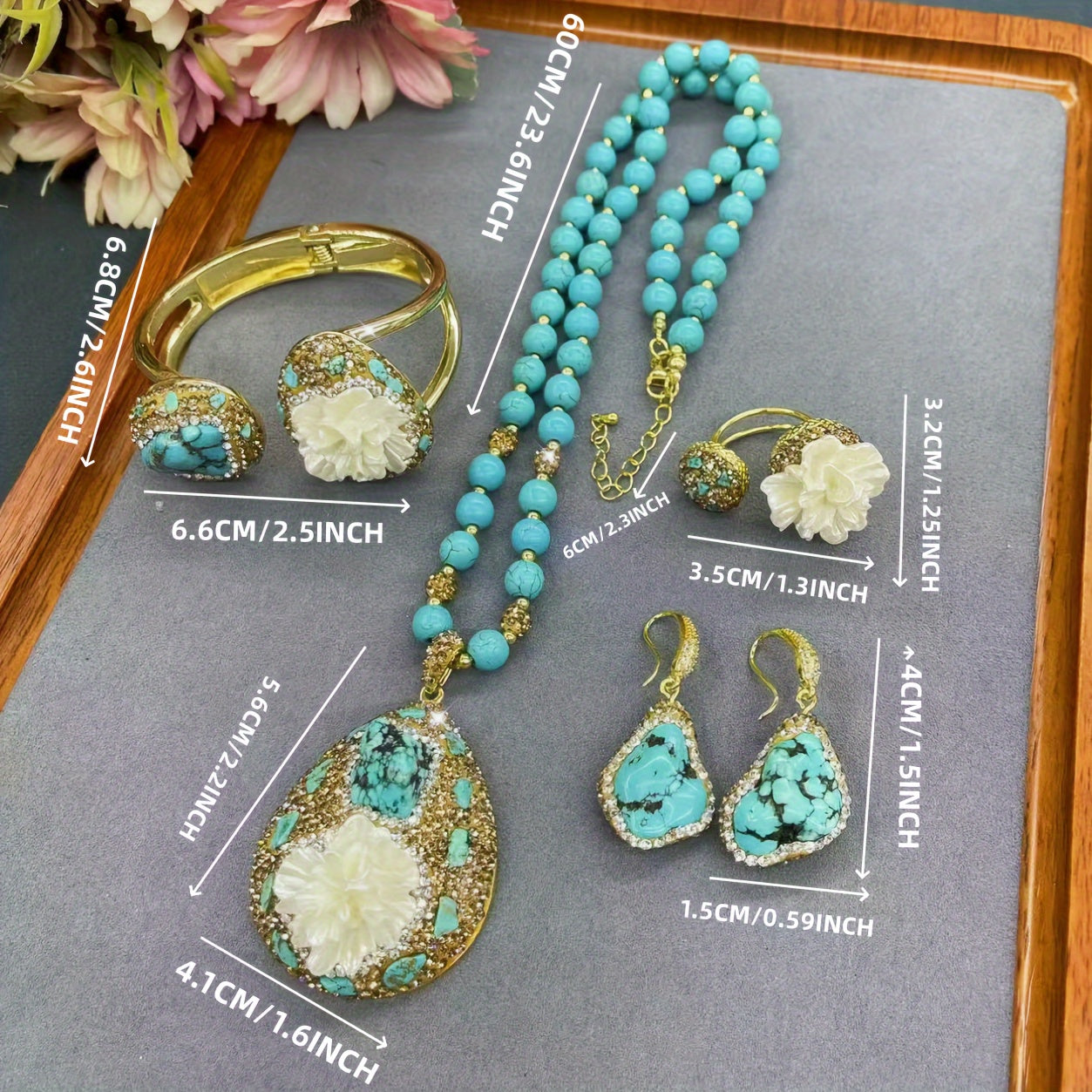 Bohemian Style Turquoise Jewelry Set with 14K Gold Plating and Czech Drill Accents for Women