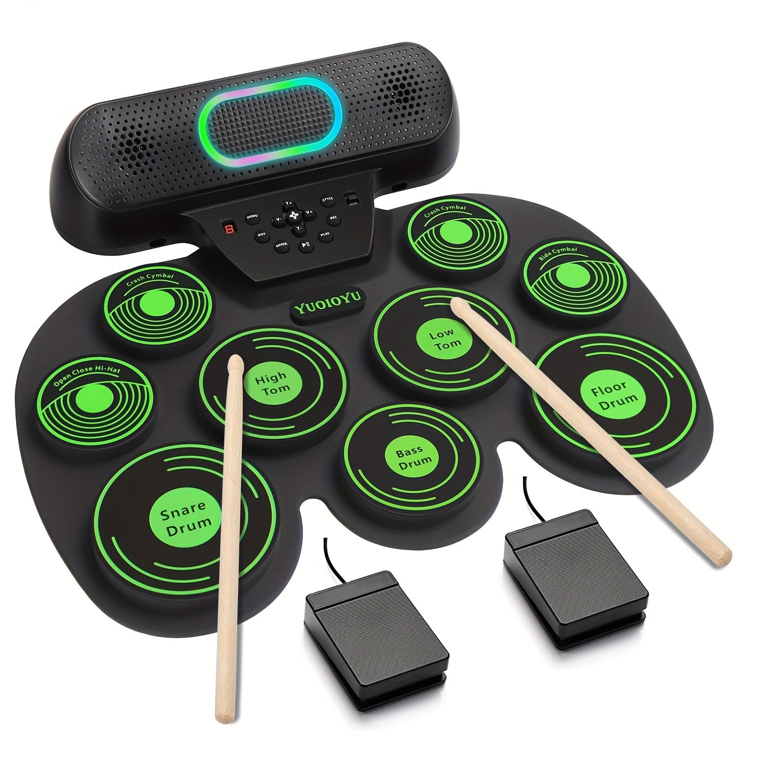 Foldable Silicone Electronic Drum Set with Dual Speakers and USB Charging for Beginners