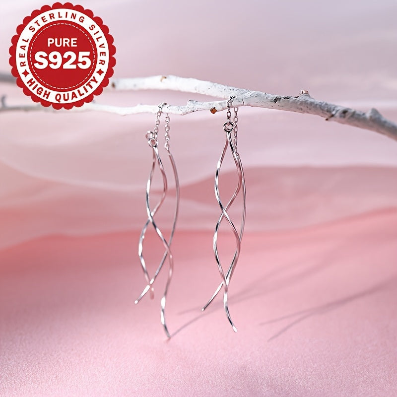 Sterling Silver Tassel Earrings Wave Design Lightweight Women’s Jewelry for Summer and Occasions