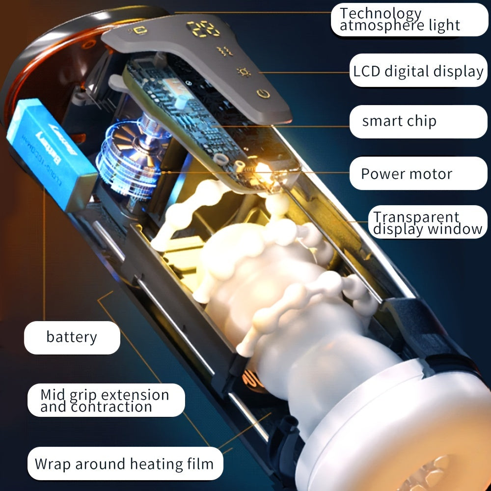 Erkaklar uchun TPE teksturali tunnel vibratsiyali kattalar o'yinchoqi, 9 ta rejim va 2 ta isitish darajasi bilan