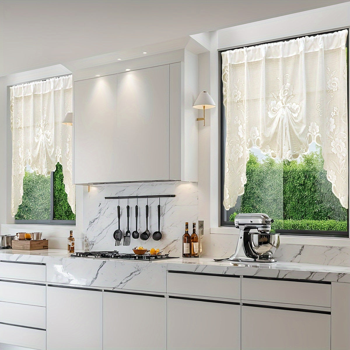 Set of 2 Butterfly and Floral Lace Curtains for Doors and Windows