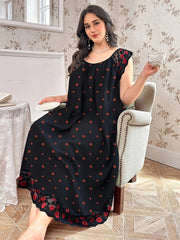 Women's Heart Print Lace Trim Nightgown Polyester Blend All Seasons