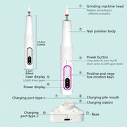 USB orqali zaryadlanadigan manikyur maydalagich to'plami, uchta sozlanadigan rejim va bir nechta ajratiladigan maydalash boshlariga ega.