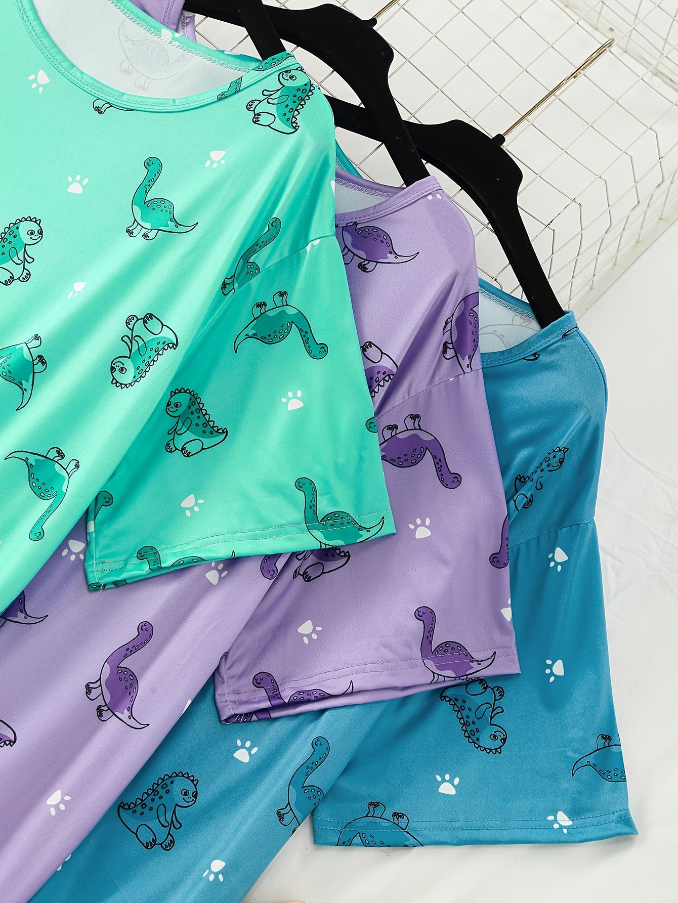 Women's Plus Size Cartoon Dinosaur Short Sleeve Sleep Dress