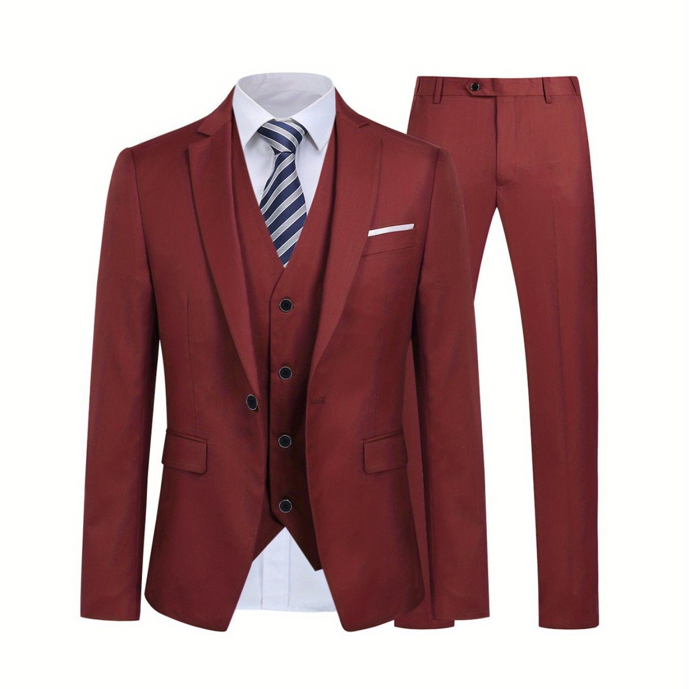 Men's Solid Color Polyester Single Button Jacket and Three-Piece Suit for Work