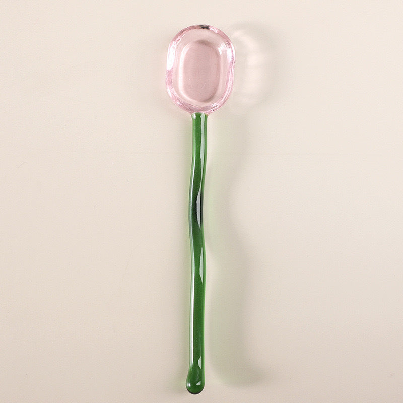 Handcrafted Glass Coffee Spoon with Transparent Design, Long Handle, Heat Resistant