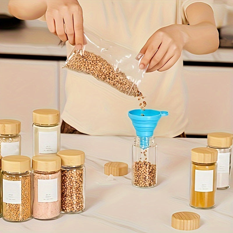 Set of 12 or 24 Glass Spice Bottles with Labels, Airtight Bamboo Lids