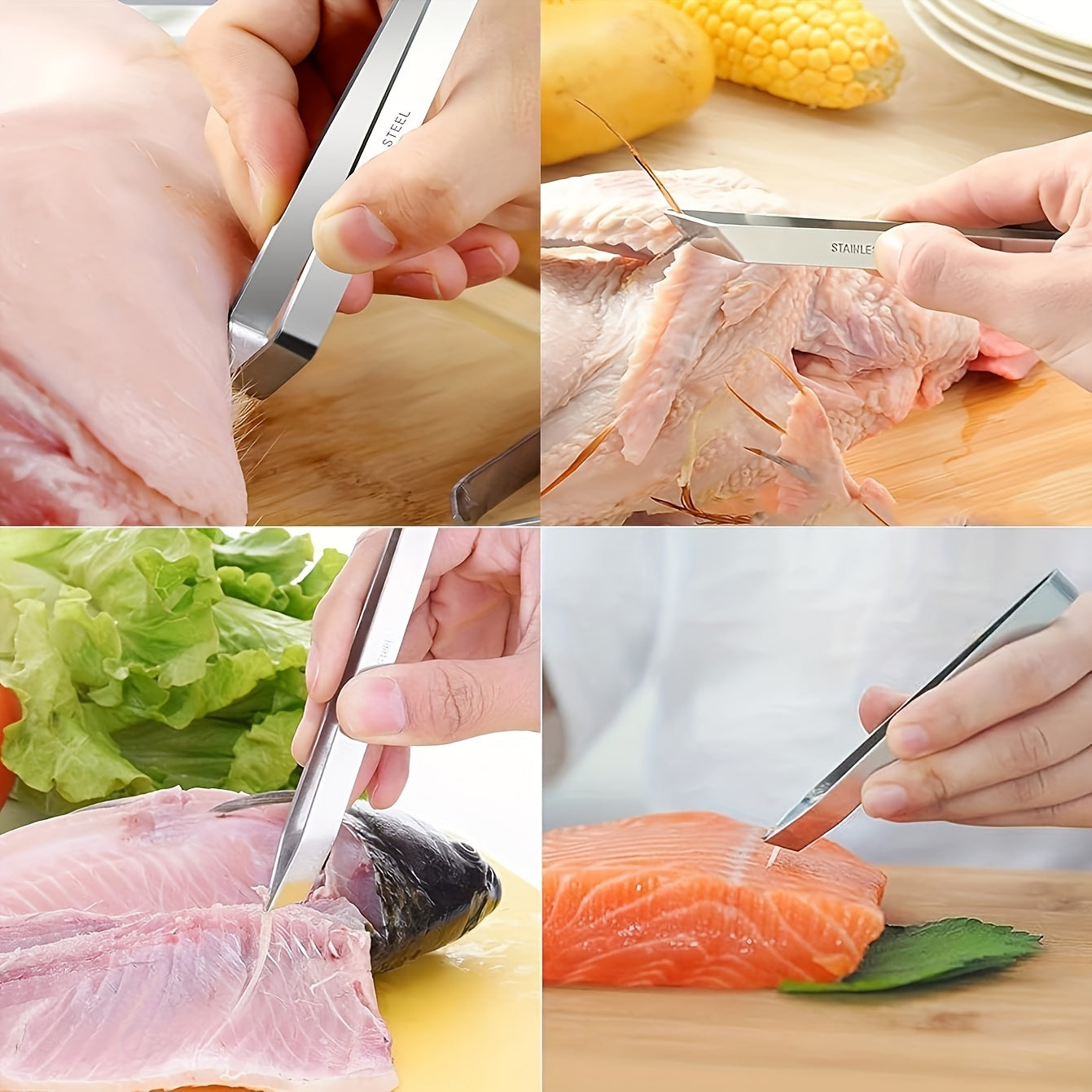 Pelador de ajo y removedor de espinas de pescado de acero inoxidable, herramienta de cocina sin batería