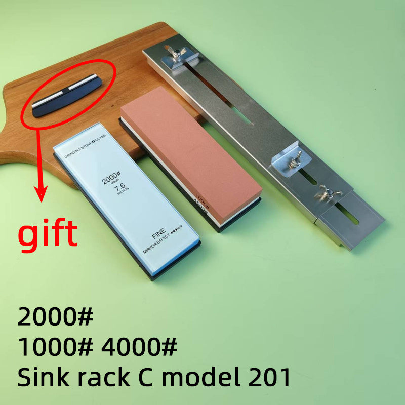 Dual-sided glass oilstone sharpener with adjustable length stainless steel groove corner guide rail for knives