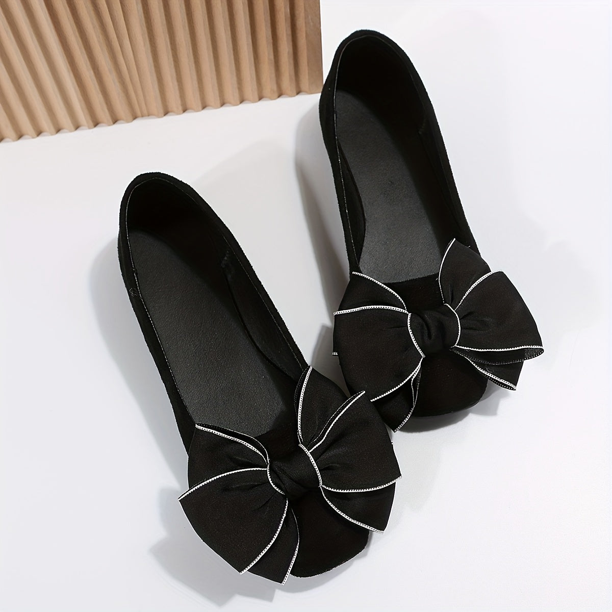 Zapatos planos para mujer con lazo, punta cuadrada, sin cordones, ligeros y cómodos de tela