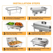 8QT Stainless Steel Chafing Dishes Set with Full and Half Pans for Catering and Events