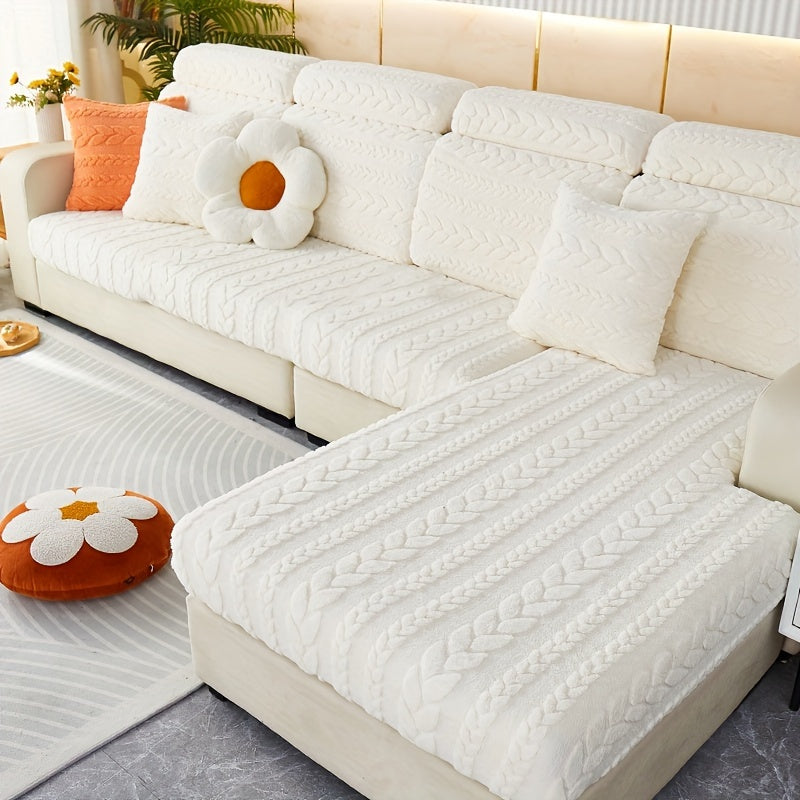 Wheat Sheaf Pattern Plush Sofa Cover Elastic Fit for 1-4 Seater Non-Slip Machine Washable