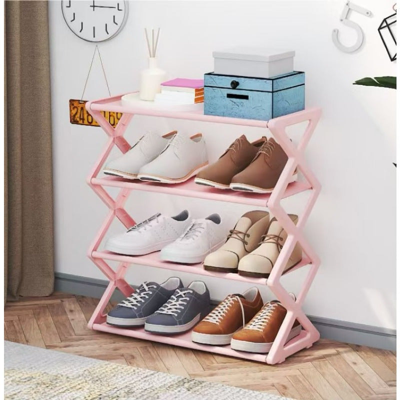 Four-Tier Shoe Rack with Cloth Cover, Durable Stackable Shoe Storage Cabinet