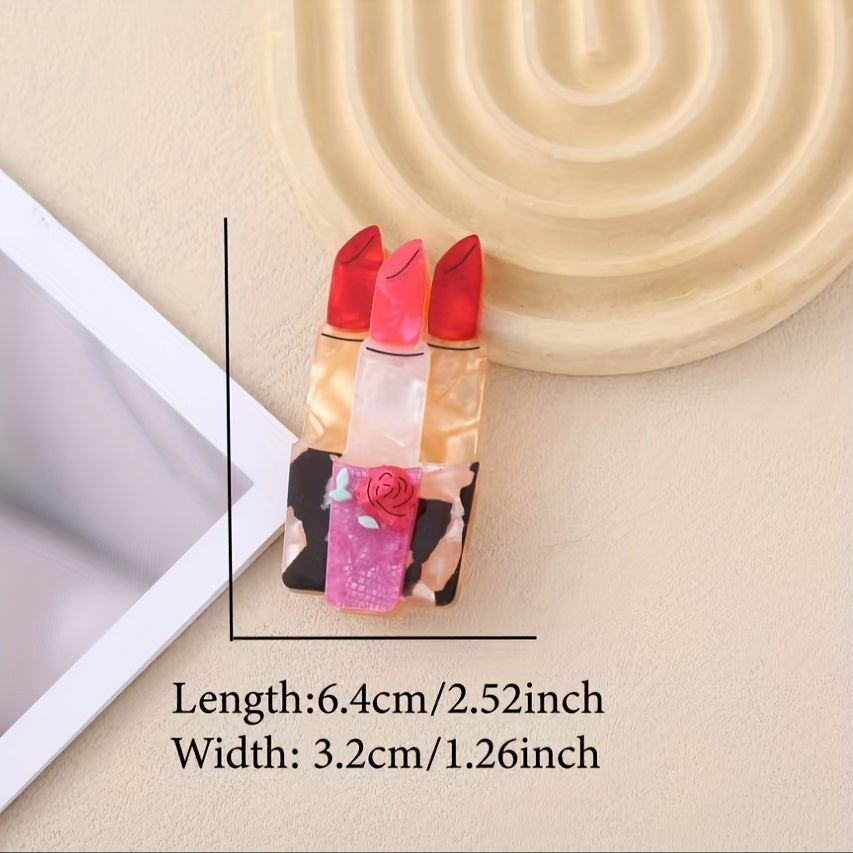Elegant Acrylic Lipstick Brooch Pin Vintage Style Corsage Accessory for Women