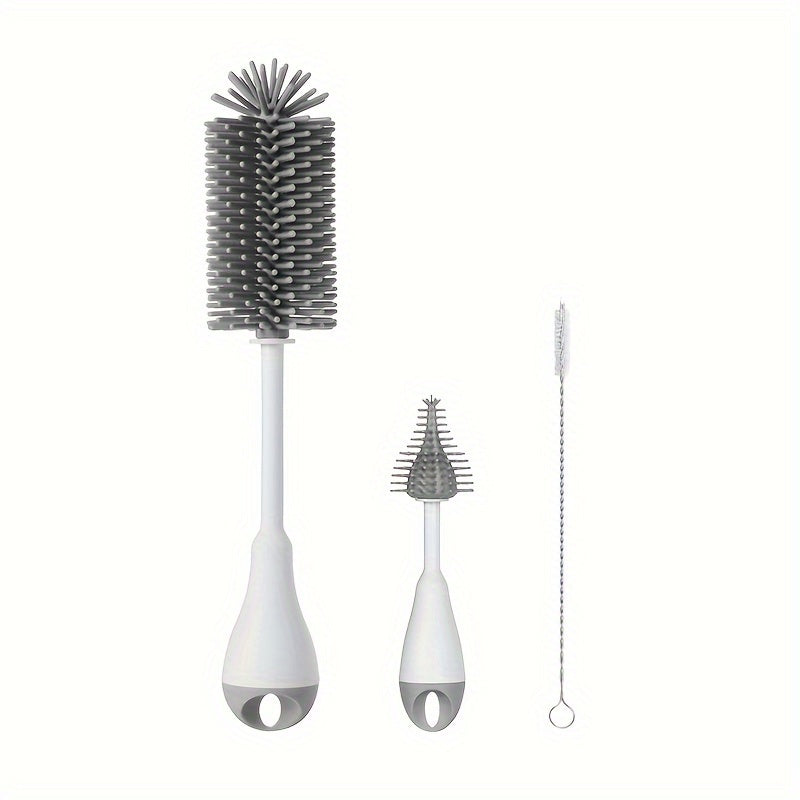 Set of 3 Silicone Baby Bottle Brushes with Pacifier and Straw Cleaning Tools