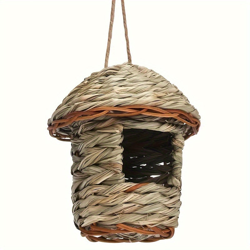 Handmade Straw Birdhouse for Garden Decor Attracts Various Bird Species