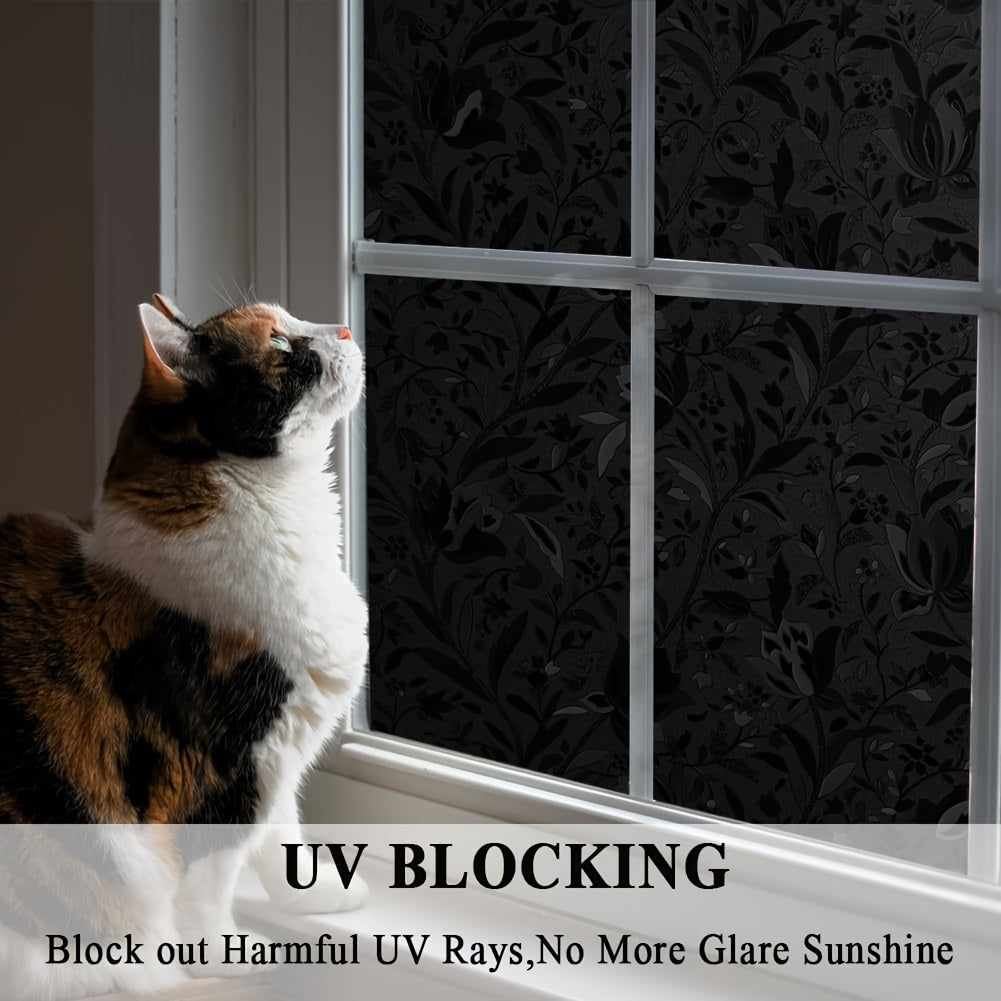 Blackout Window Film Black Self-Adhesive UV Heat Control for Home Office Bedroom