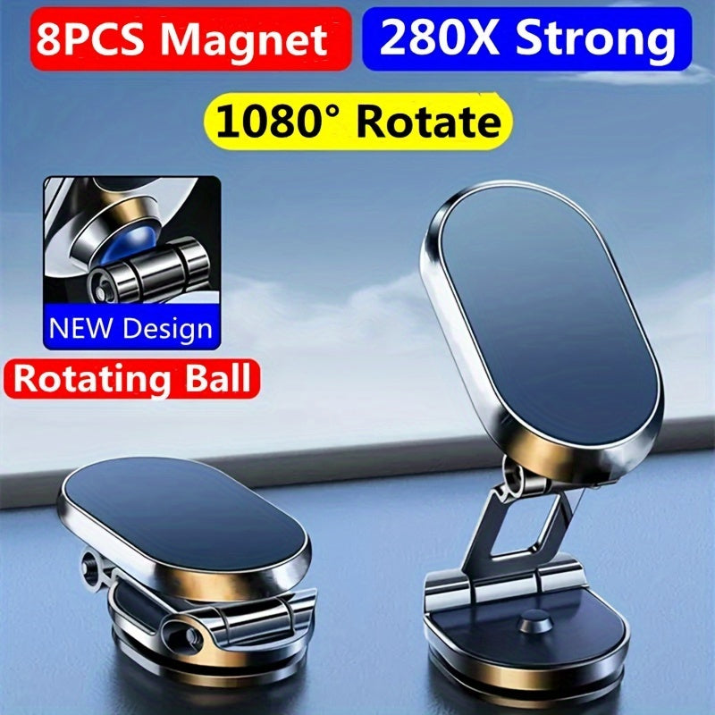Universal Magnetic Car Phone Holder with 360° Rotation and Retractable Dashboard Mount
