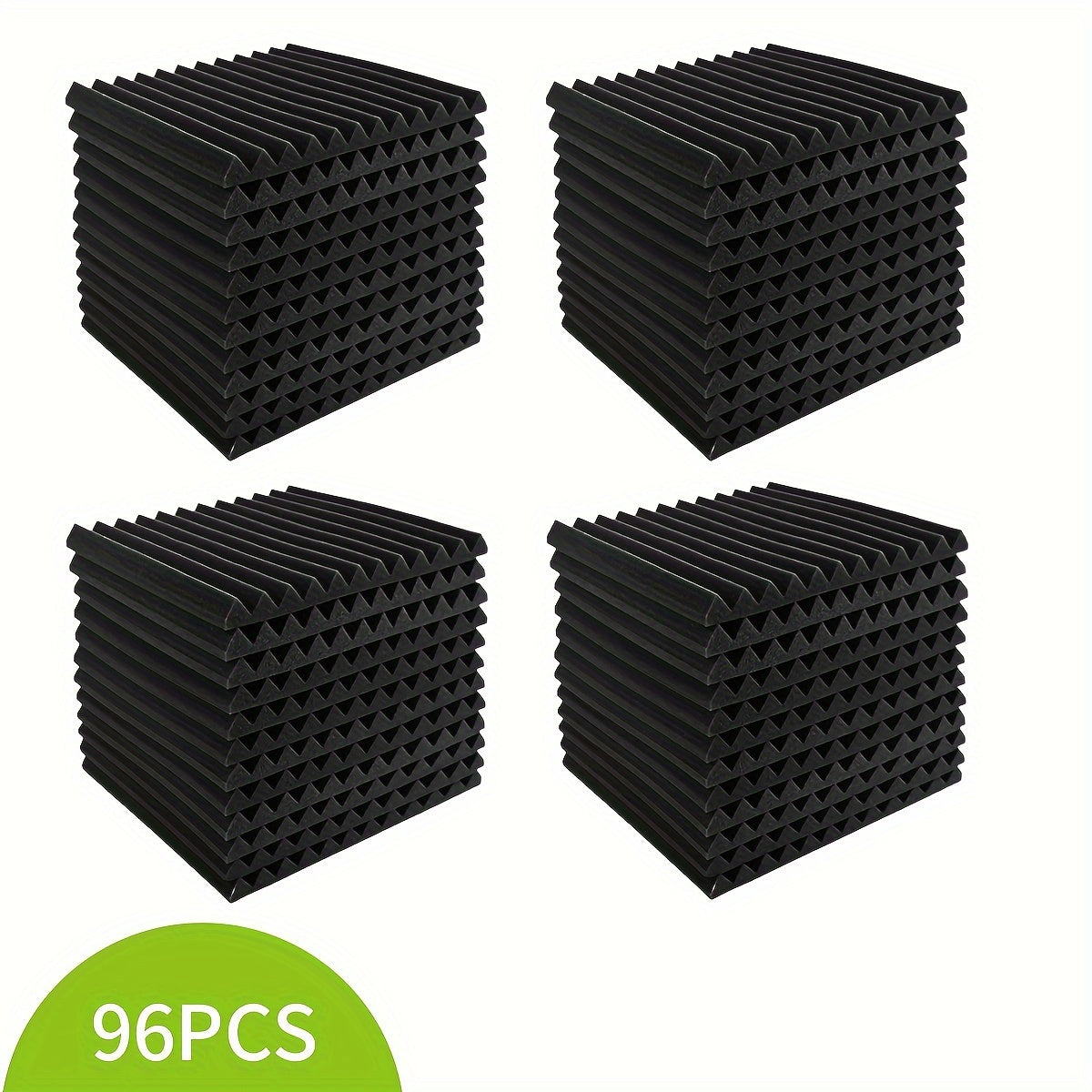 96 Pieces Wedge-Shaped Acoustic Soundproof Foam Panels Flame Retardant Black 30.48x30.48x2.54 cm for Studio Recording Room