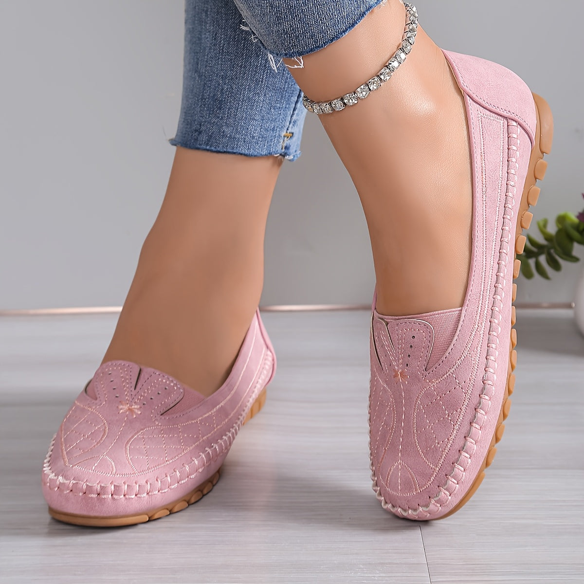 Women's Ballet Flats Faux Cover Slip-On Casual Shoes Cushioned TPR Sole