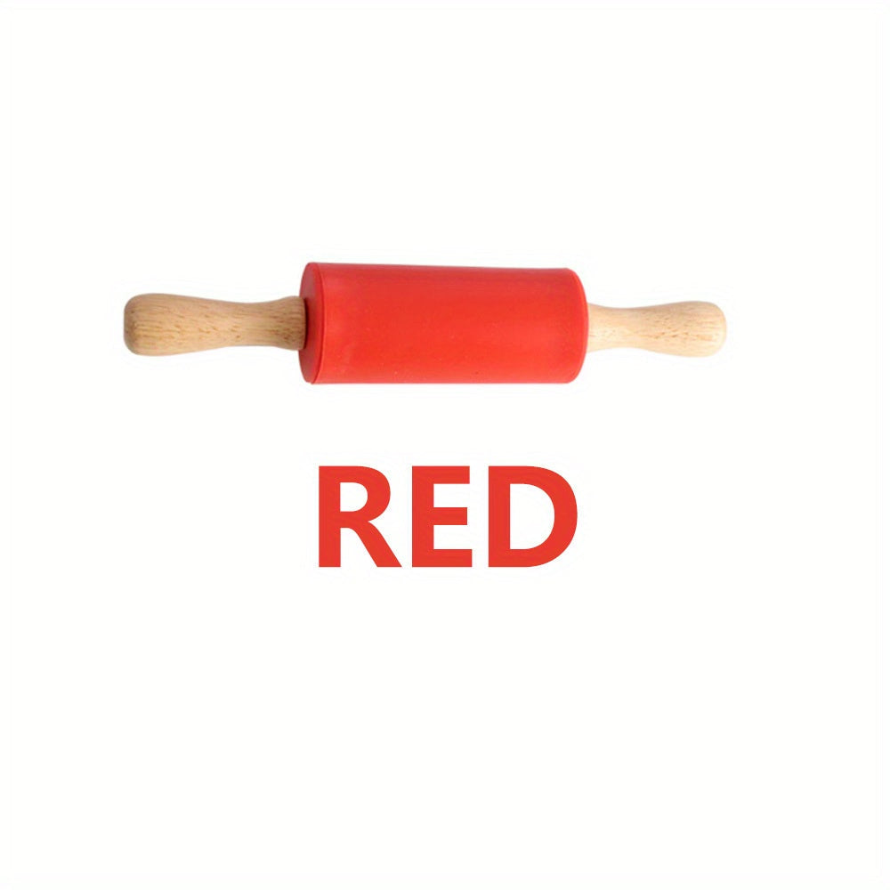 Small Kids Rolling Pin with Wooden Handle and Non-Stick Silicone Dough Roller