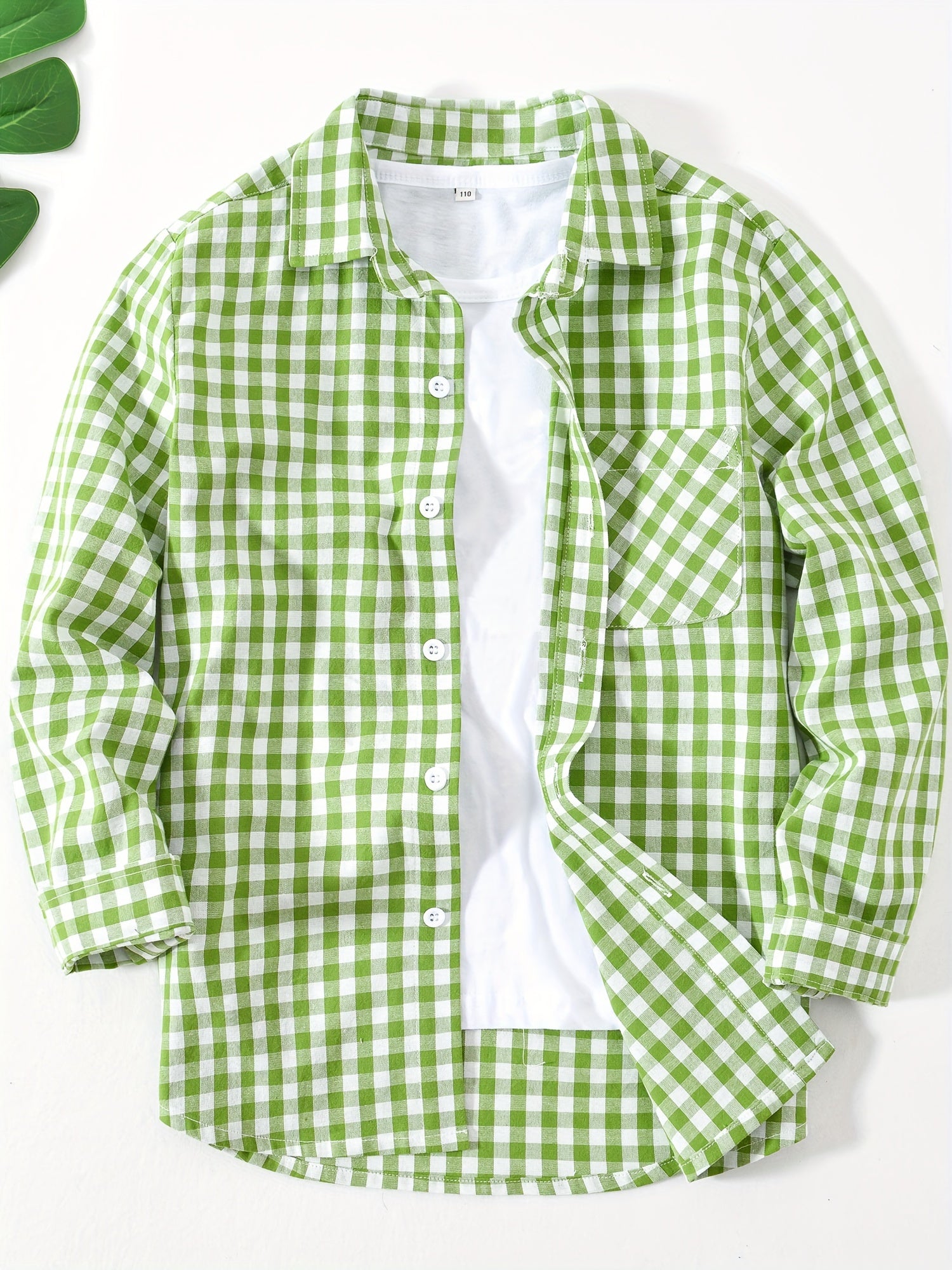 Camisa de manga larga a cuadros para niños, para niños y niñas, 100% algodón, ajuste regular, cuello de solapa