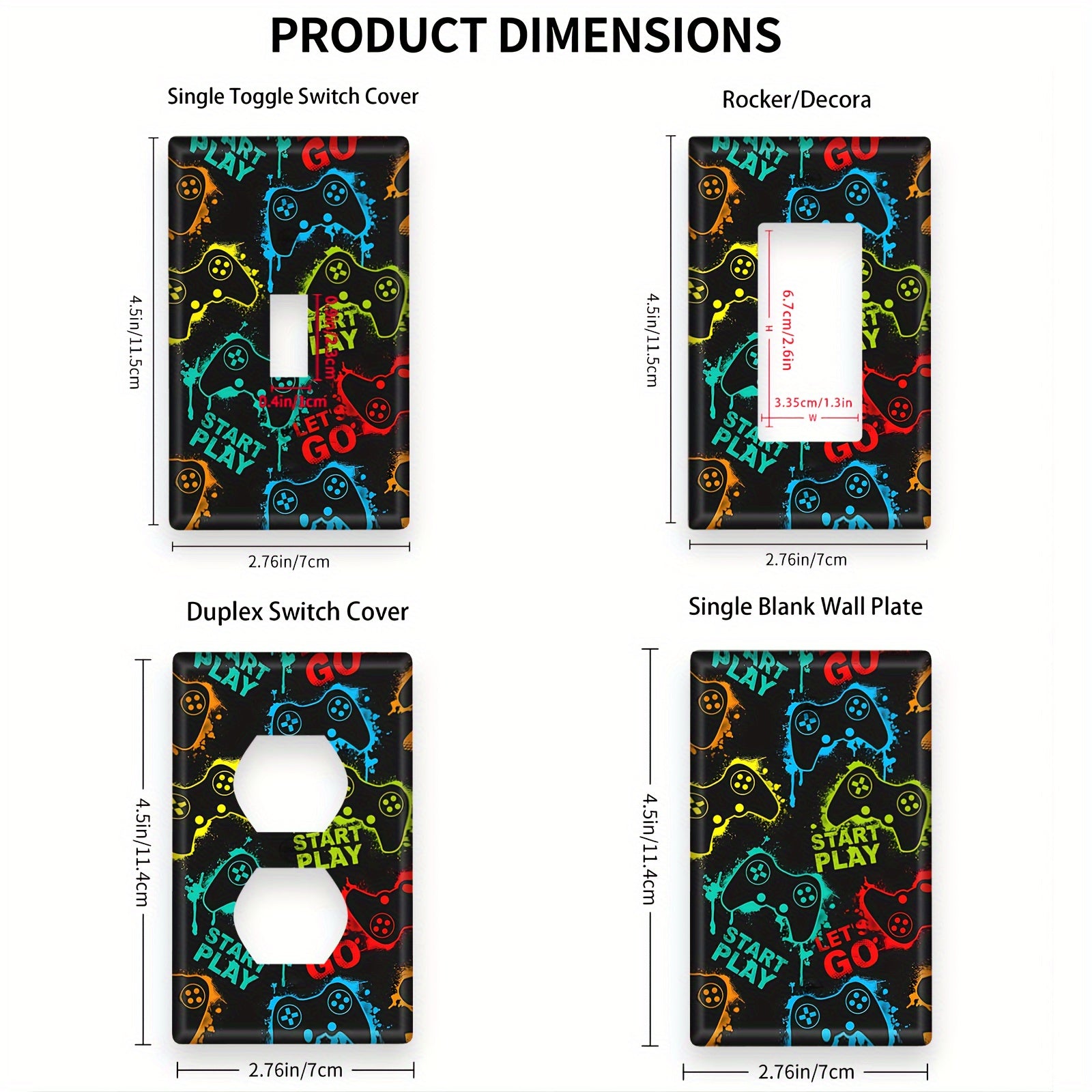 Colorful Gaming Light Switch Cover with "Go Play Start" Design for Teen Rooms and Game Spaces