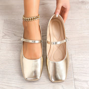 Women's Retro Square Toe Mary Jane Flats with Buckle Silver Spring Summer