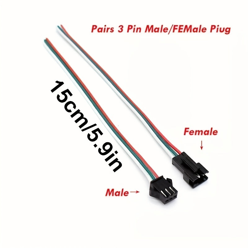 5 Sets of 15cm JST SM Male to Female LED Strip Light Connectors 2P 3P 4P 5P 6P