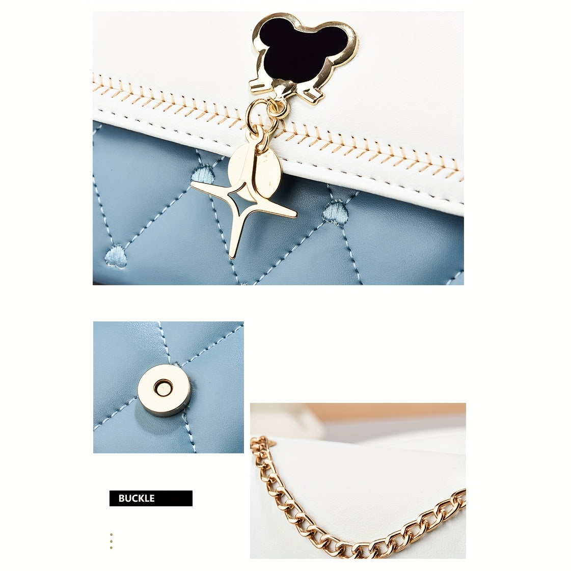 Women's Embroidered Crossbody Bag with Chain Strap Water-Resistant PU