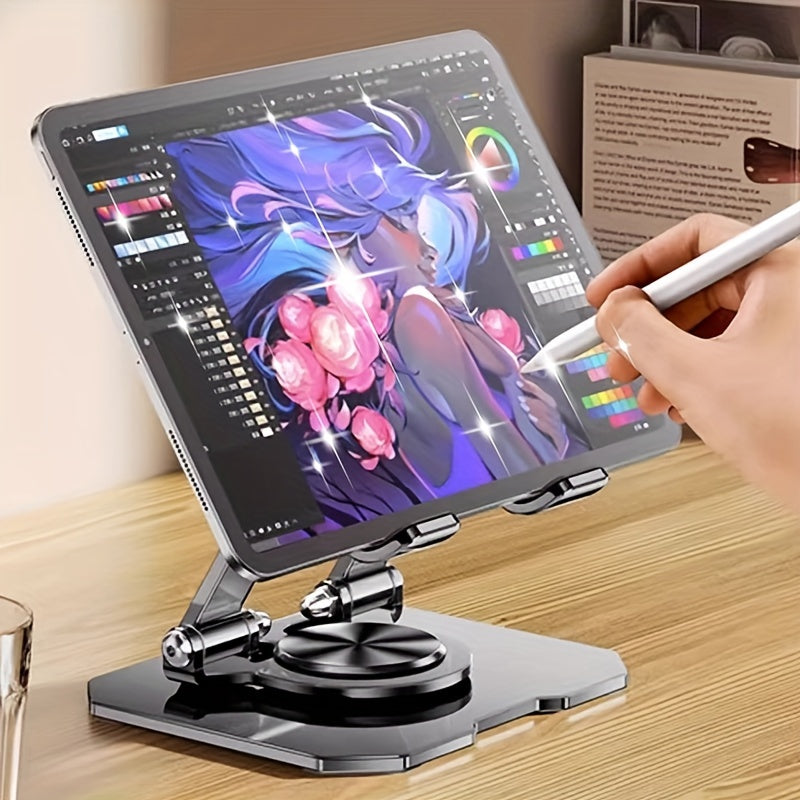 Foldable Aluminum Tablet Stand with 360° Rotation for Easy Viewing