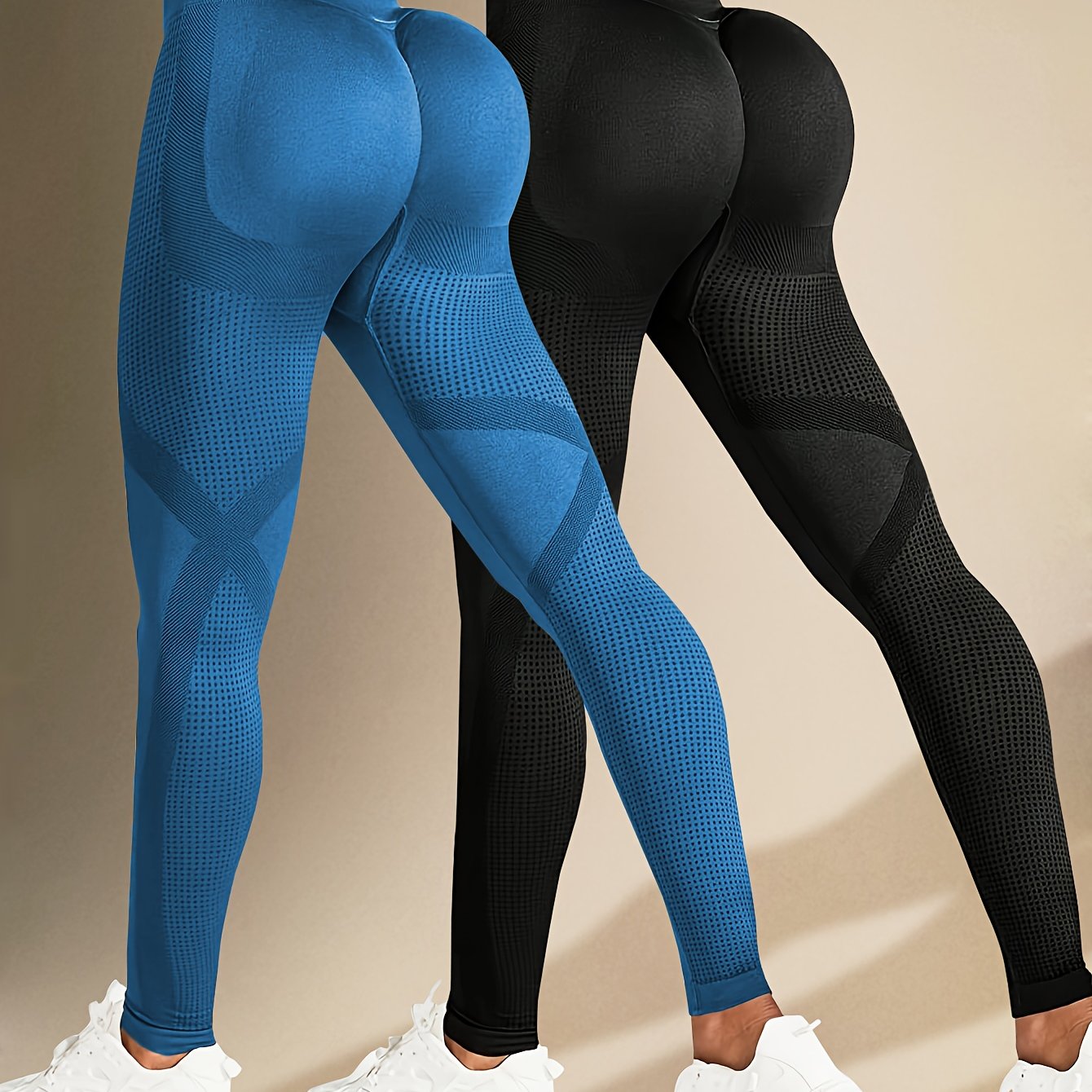 Women's High-Elasticity Pleated Yoga Leggings with Abdominal Control in Solid Colors
