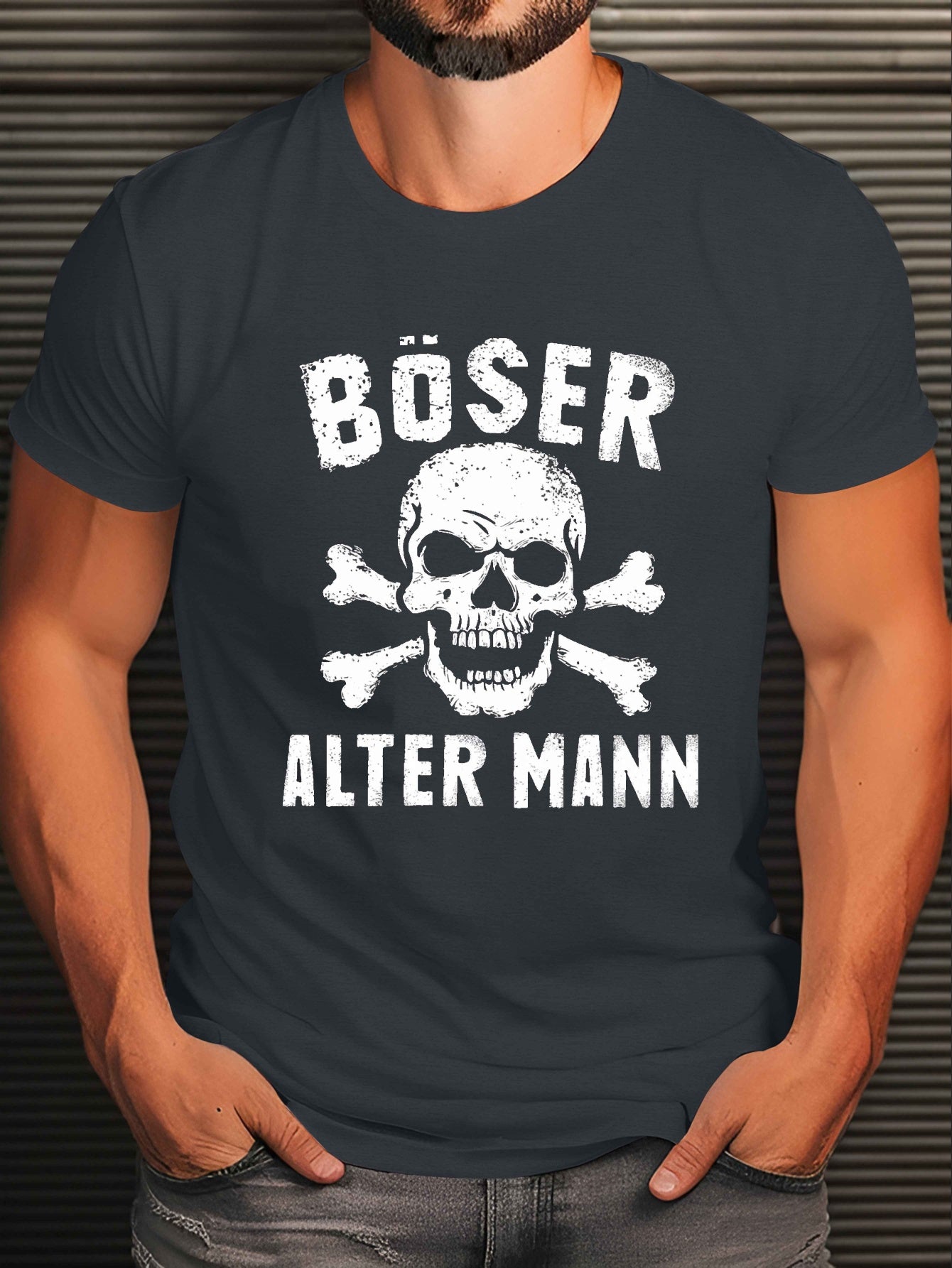 Plus Size Men's Polyester Crew Neck T-Shirt with Evil Old Man Skull Design for Summer