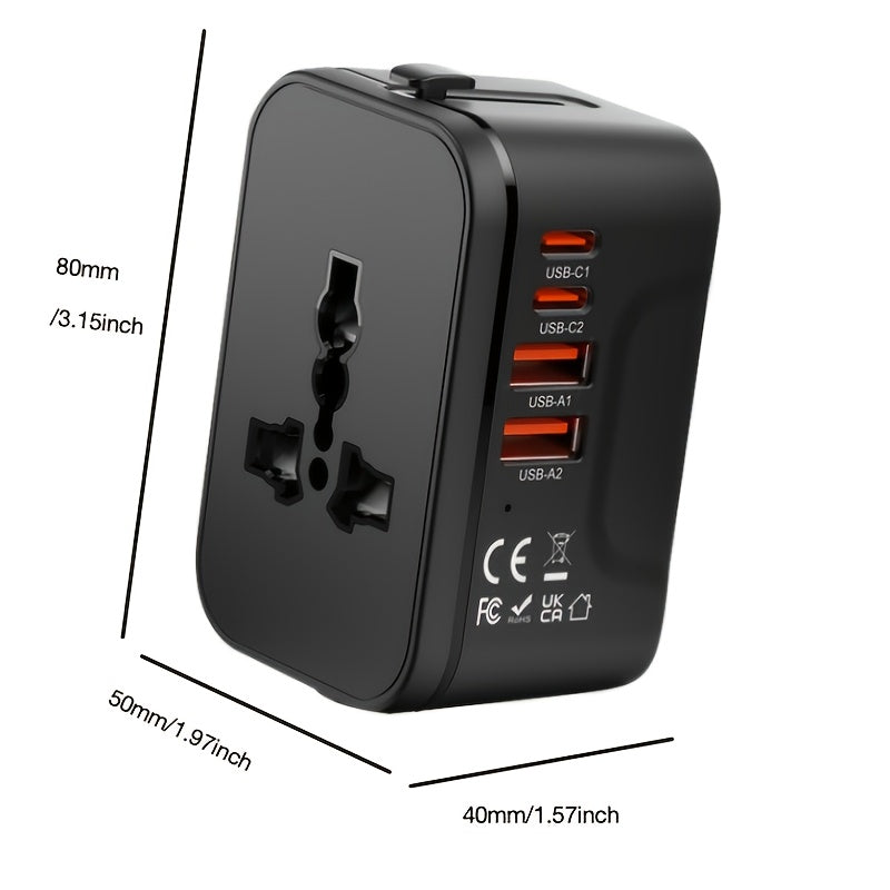 Adaptador de viaje universal con carga rápida GaN compacto y duradero, compatibilidad mundial 85V-265V