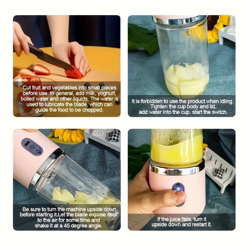 Rechargeable USB Blender with 2 Cups Food-Grade ABS Portable for Juices and Smoothies