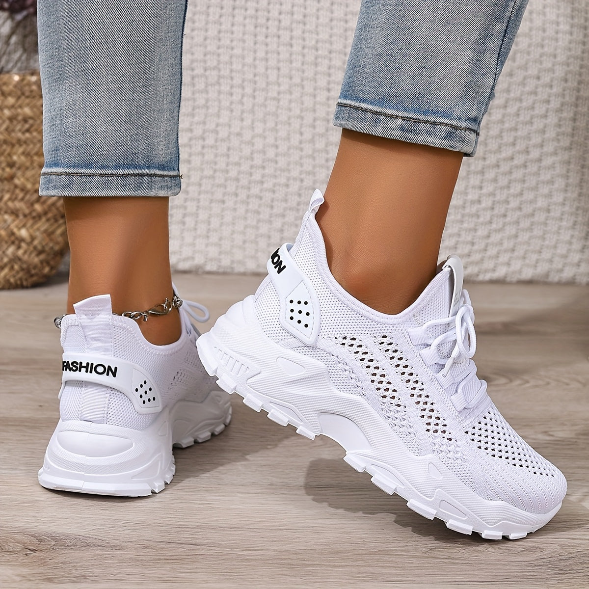 Women's White Breathable Slip-On Sneakers for Beach and Gym