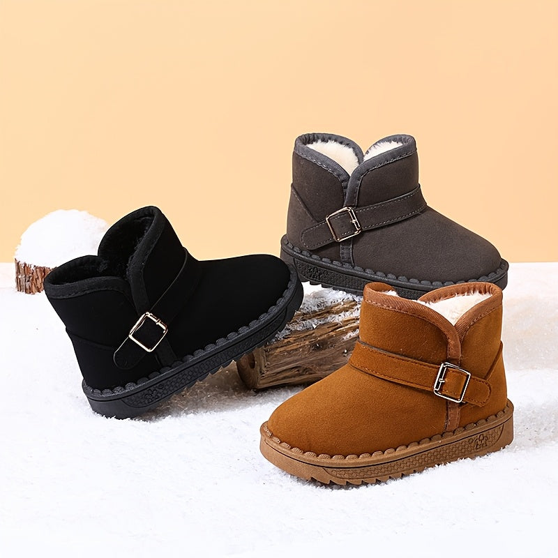 Children's Winter Boots for Boys and Girls Fleece Lined Slip-On Rubber Sole Brown Black